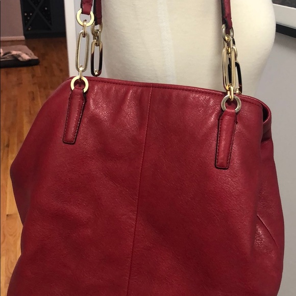 Red Coach Tote with Gold Hardware - Great Work Bag - Picture 8 of 10